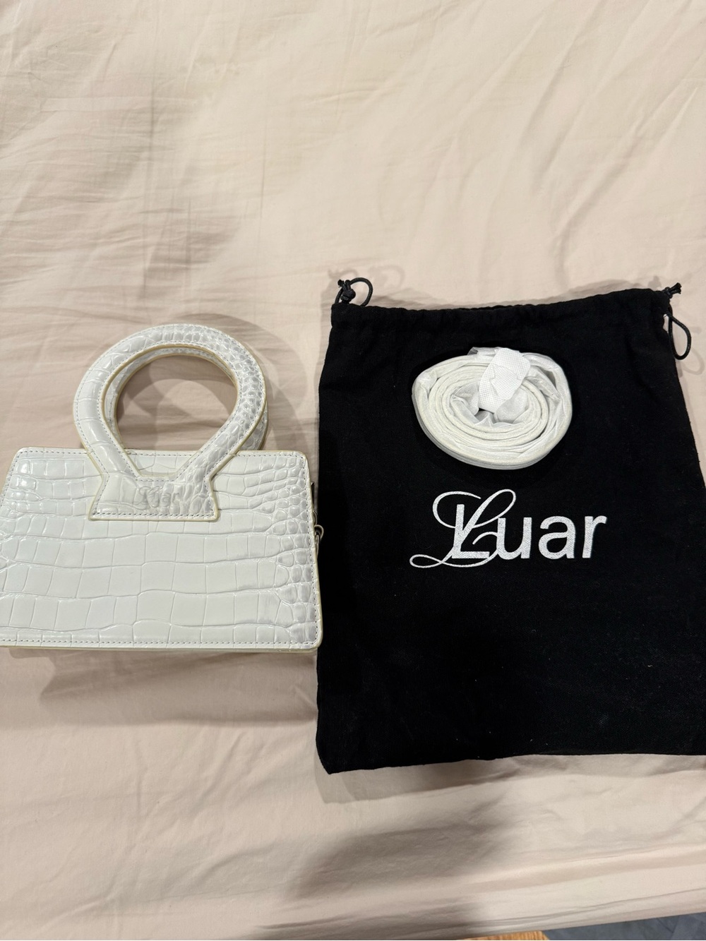 Luar White Croc-Embossed Top-Handle Bag
